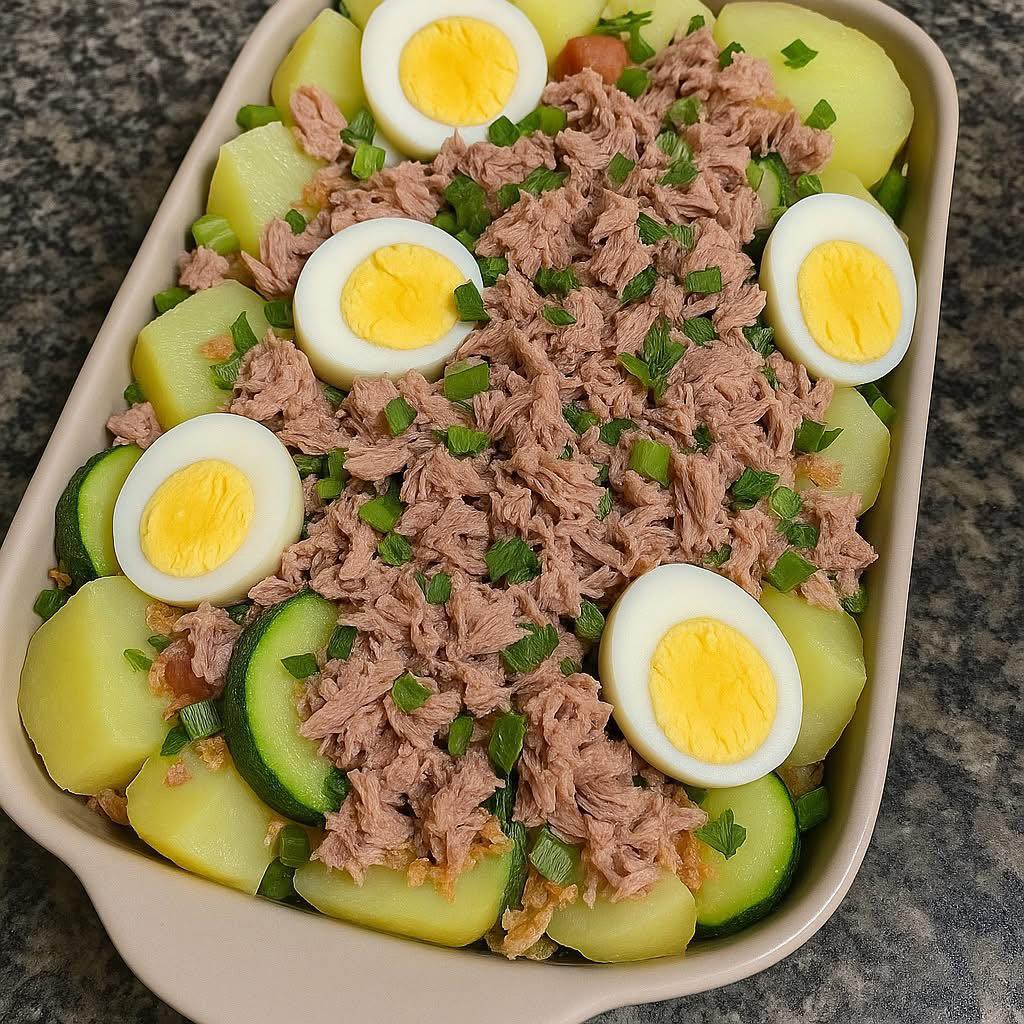 Salada de Batata com Abobrinha, Atum e Ovo
